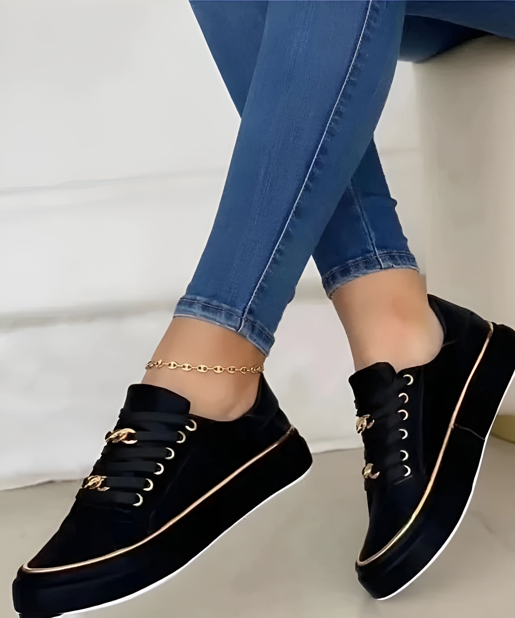 Valentina Mercer | White Platform Sneakers with Gold Chain Detail