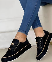 Genevra Whitmore | White Platform Sneakers with Gold Chain Detail