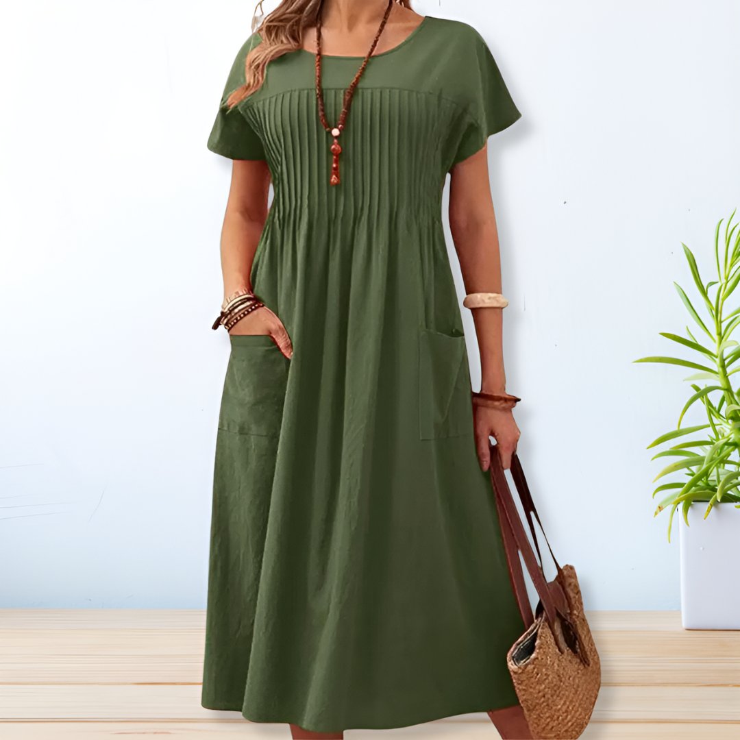 Théaline Rochambeau | Army Green Relaxed Midi Dress with Pockets