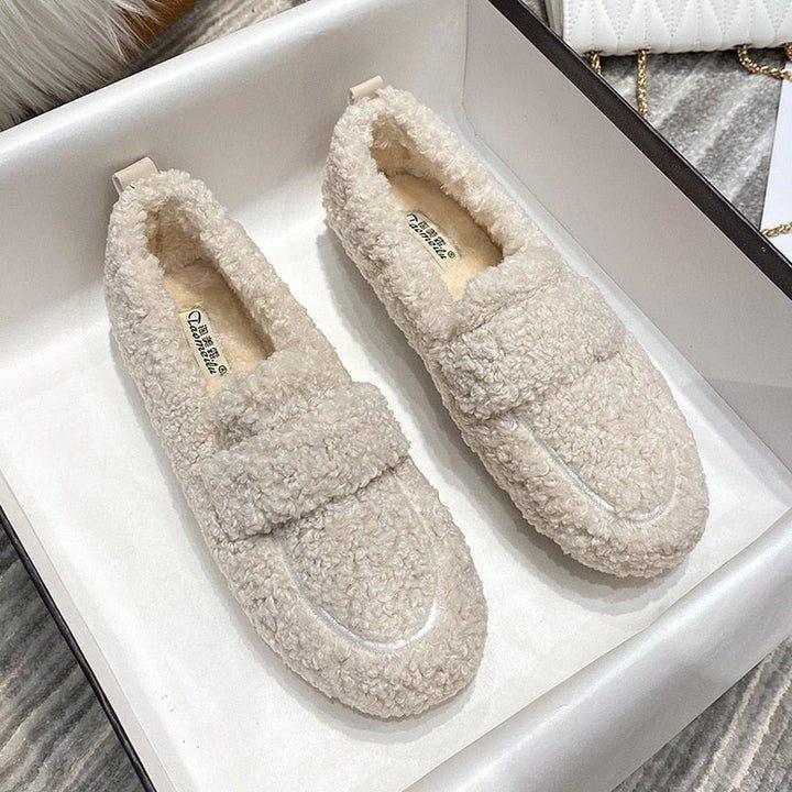 Rosette Faircliff | Plush Sherpa Moccasin Flats in Cream