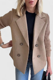 Eleanor Whitmore | Pink Double-Breasted Blazer with Contrast Knit Sleeves