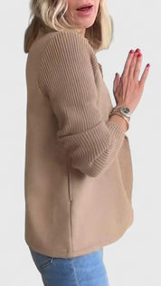 Eleanor Whitmore | Pink Double-Breasted Blazer with Contrast Knit Sleeves