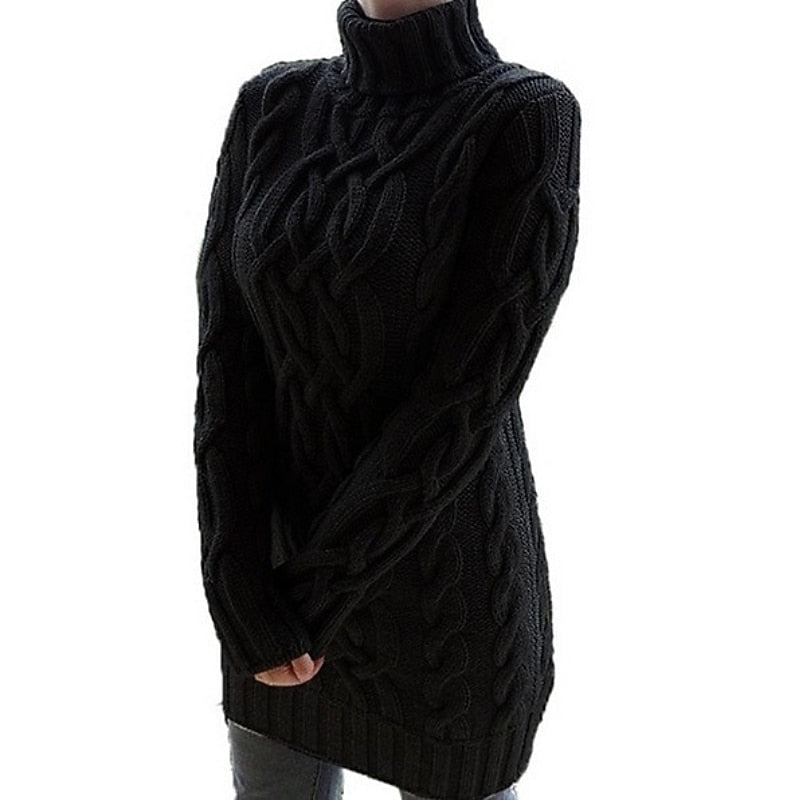 Renée Lachaise | Cable-Knit Turtleneck Mini Sweater Dress For Women
