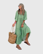 Seraphina Vosbourne | Green Floral Boho Maxi Dress