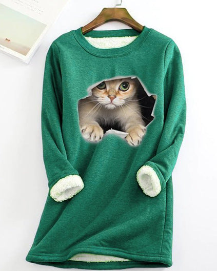 Lucille Armand | Cat Print Fleece-Lined Sweatshirt For Women