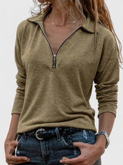 Georgiana Flintmore | Army Green Quarter-Zip Long Sleeve Top