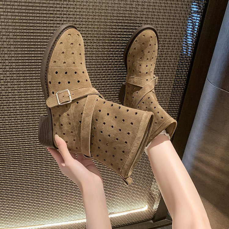 Vienna Castellini | Suede Cowboy Boots With Perforated Detail For Women