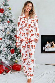 Ribbon Wish | Red Bow Print Christmas Pyjamas For Women