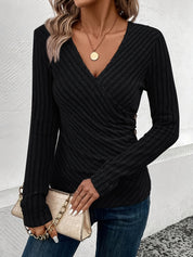Marielle Costanzo | Wrap V-Neck Ribbed Long Sleeve Top For Women