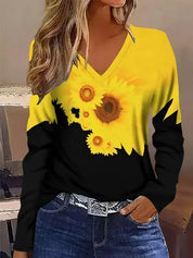 Celinda Waverly | Autumn Maple Leaf Print Long-Sleeve Top For Women