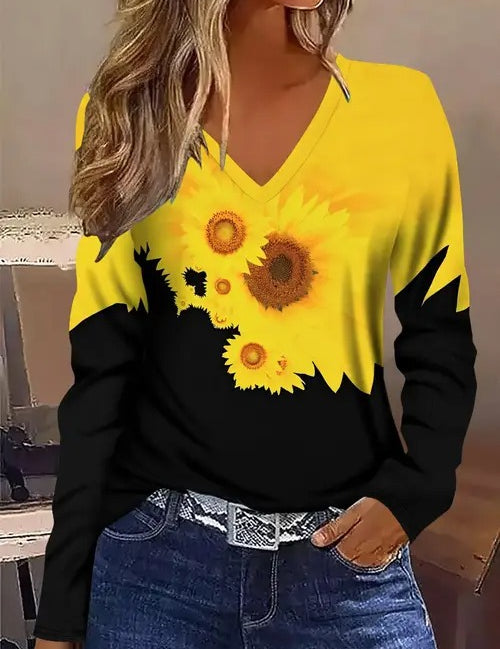 Celinda Waverly | Autumn Maple Leaf Print Long-Sleeve Top For Women