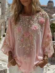 Aurora Delvigne | Rose-Embroidered Bohemian Blouse For Women