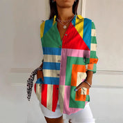 Vera Montcliffe | Geometric Color Block Long Sleeve Shirt For Women
