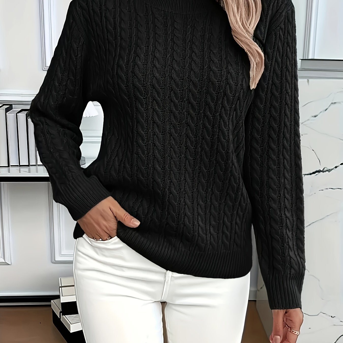 Simone Aldridge | Cable-Knit Round Neck Sweater For Women