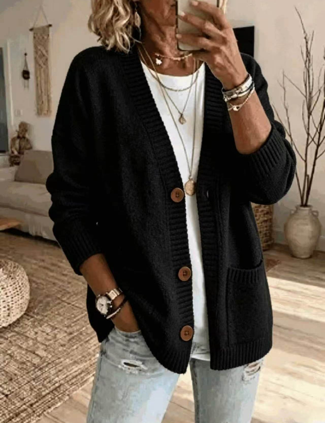 Aurora Pendleton | Oversized V-Neck Button Knit Cardigan For Women
