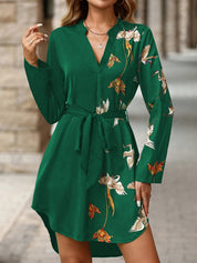 Émilie Sarrault | Belted Crane Print Mini Shirt Dress
