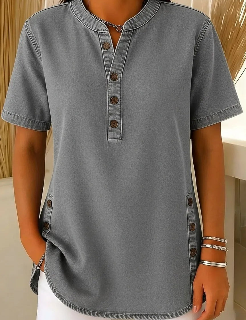 Claire Whitfield | Denim V-Neck Short-Sleeve Top For Women
