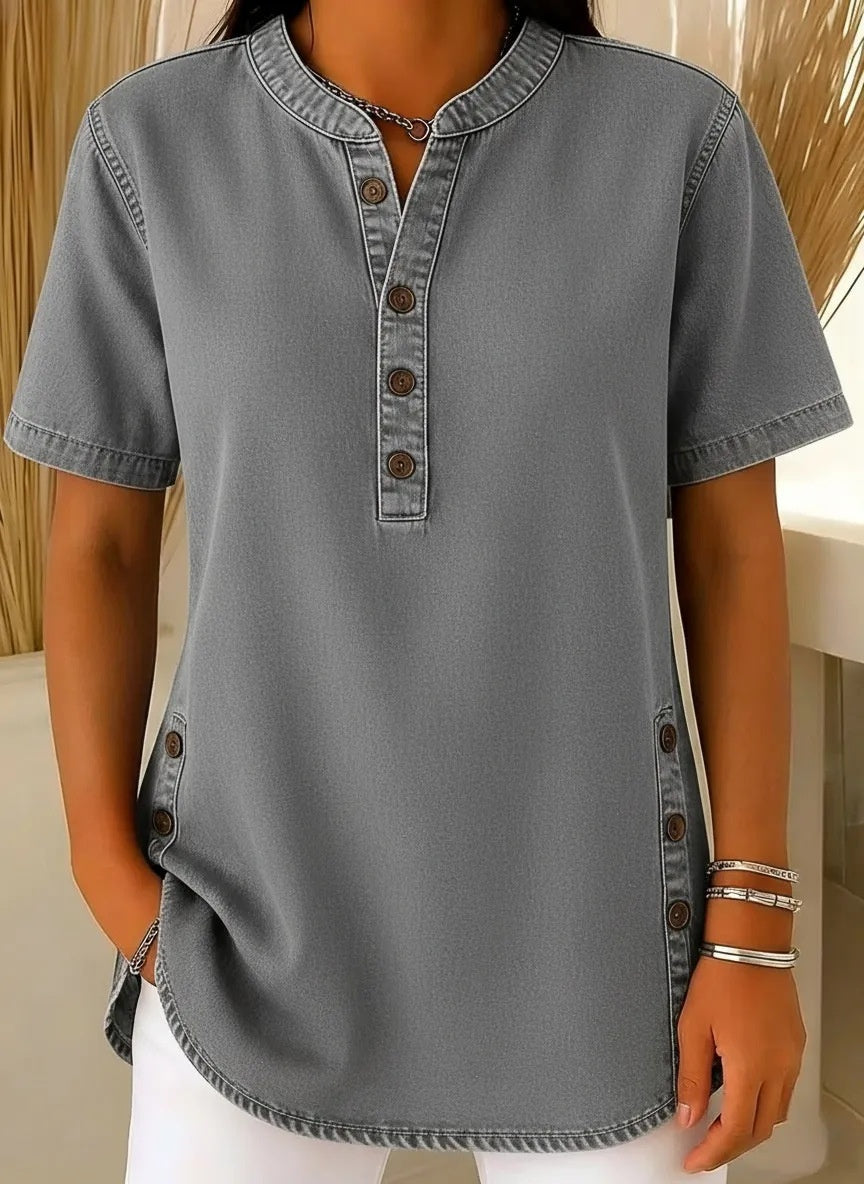 Claire Whitfield | Denim V-Neck Short-Sleeve Top For Women