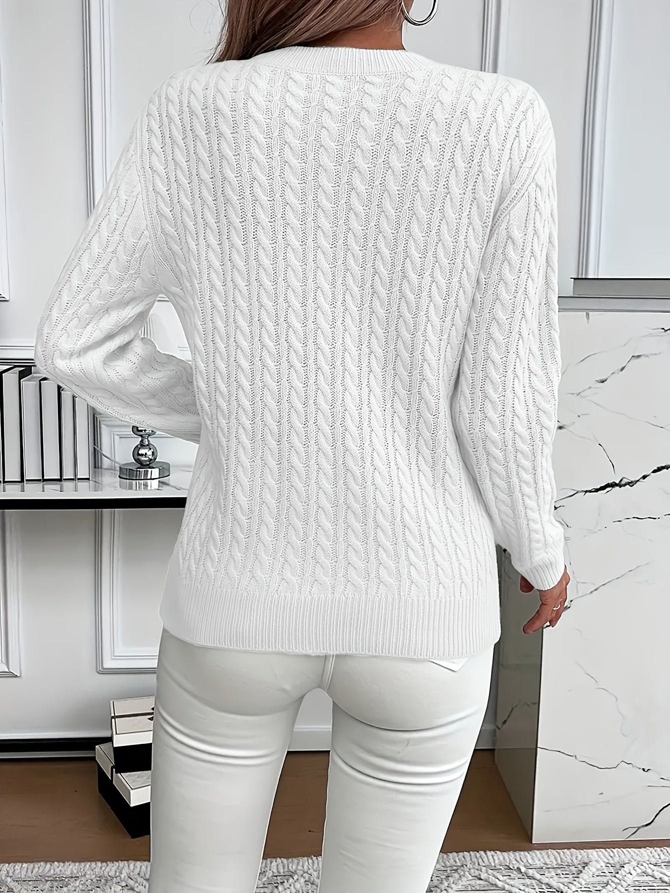 Simone Aldridge | Cable-Knit Round Neck Sweater For Women