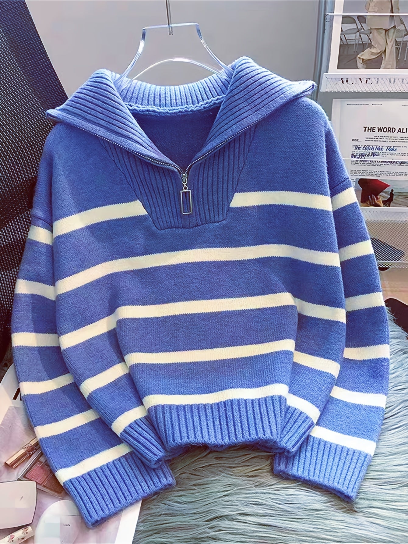 Perrine Duchamp | Striped Quarter-Zip Sweater For Women