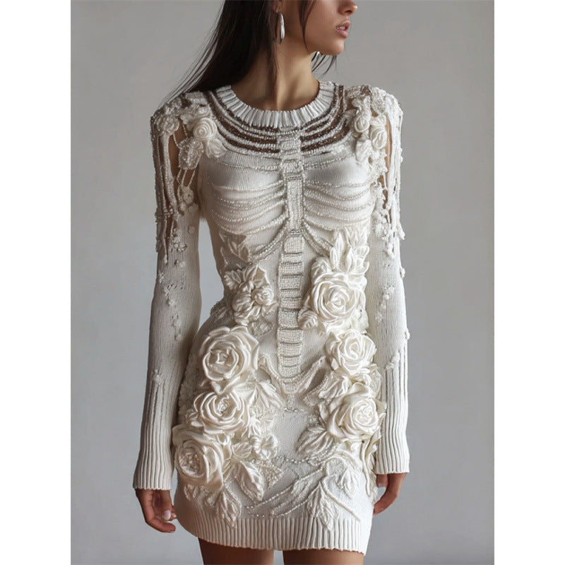 Seraphine Blackwood | Halloween Skeleton Print Long Sleeve Maxi Dress For Women