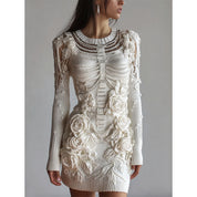 Seraphine Blackwood | Halloween Skeleton Print Long Sleeve Maxi Dress For Women