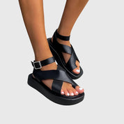 Rosalinde Ashgrove | Orange Platform Sandals with Ankle Strap