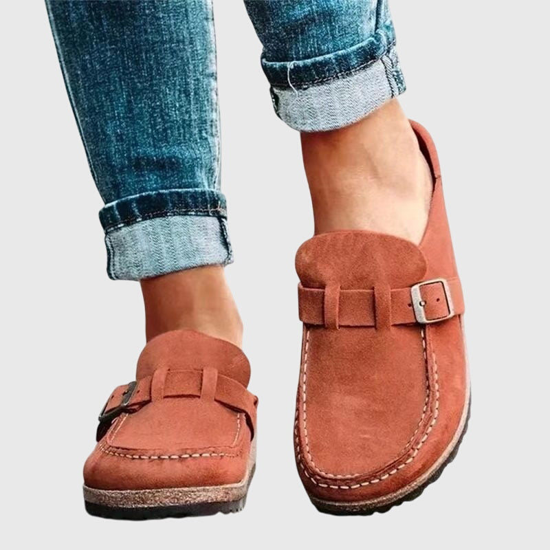 Cordelia Wrenshaw | Suede Buckle Clog Flats for Women