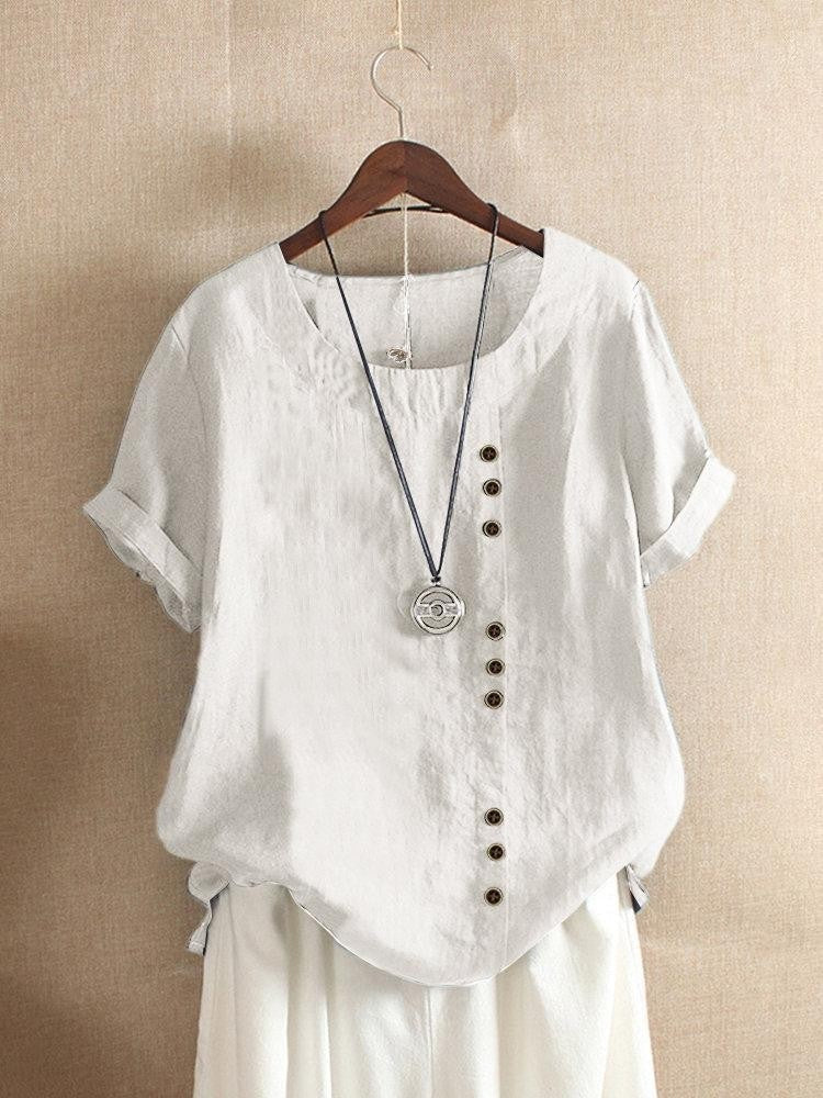 Lucette Vanbrough | Casual Loose-Fit Cotton Short Sleeve Blouse For Women