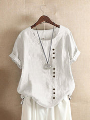 Lucette Vanbrough | Casual Loose-Fit Cotton Short Sleeve Blouse For Women