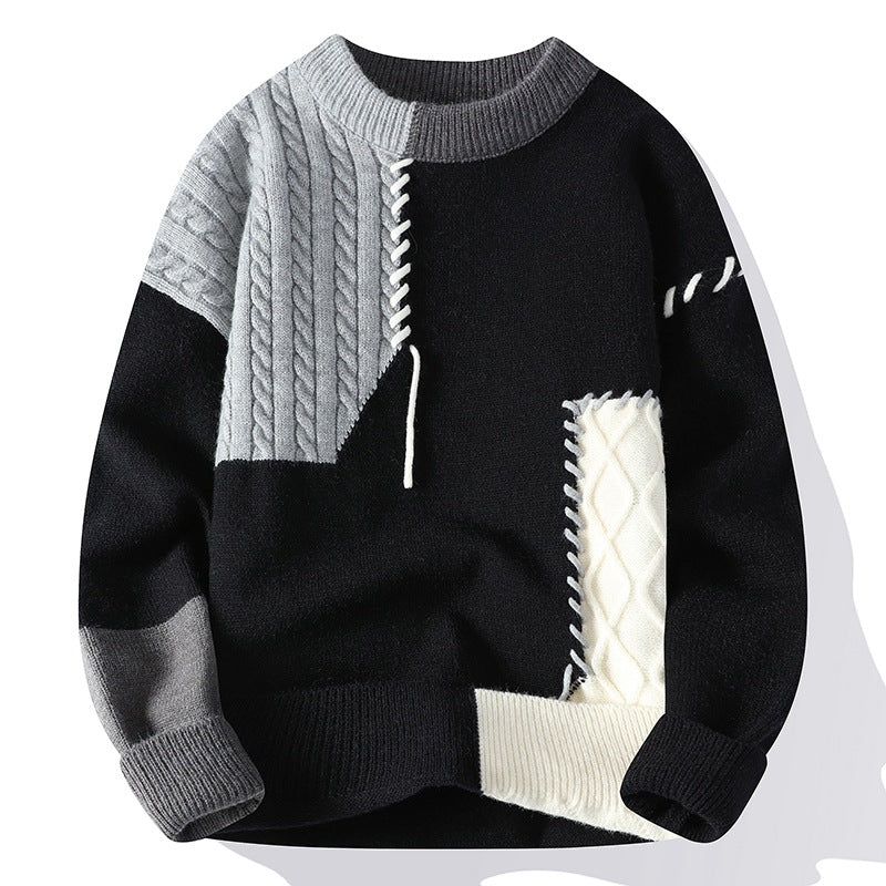 Abel Goldley | Patchwork Knit Crew Neck Sweater For Men