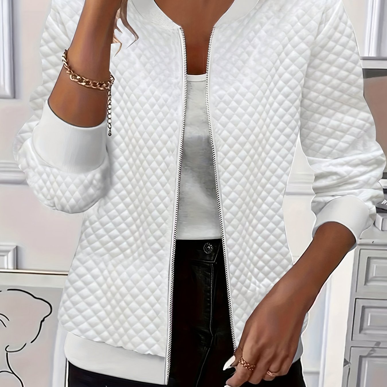Isolde Ferreira | Quilted-Texture Baseball Jacket For Women