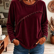 Solene Fairhaven | Tassel-Trim Velvet Long Sleeve Top For Women