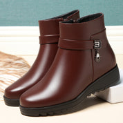 Celeste Rioux | Faux Leather Ankle Boots With Rhinestone Buckle For Women