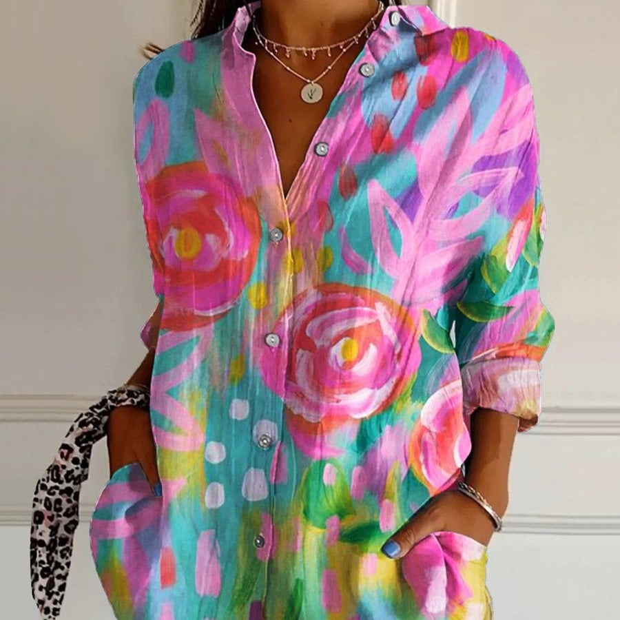 Vera Montcliffe | Geometric Color Block Long Sleeve Shirt For Women