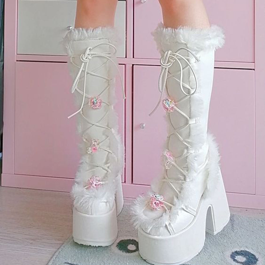 Odalys Sterling | Fur-Trim Platform Knee-High Boots For Women