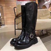 Kit Langbury | Black Buckle Strap Knee High Boots For Women