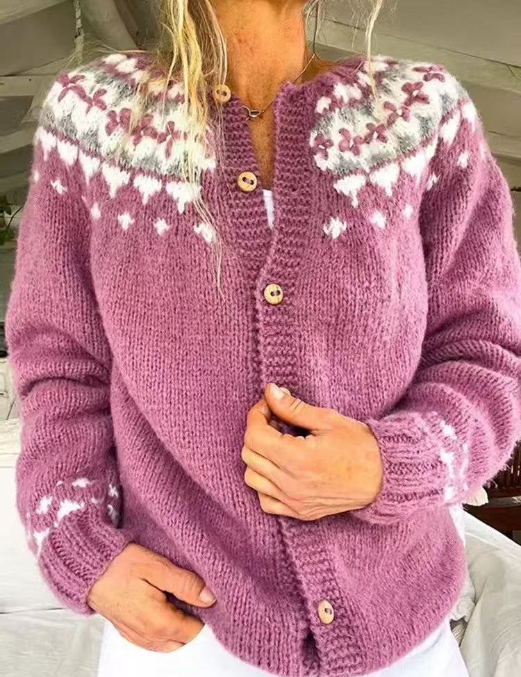 Anouk Beaulieu | Color-Block Fair Isle Knit Cardigan For Women