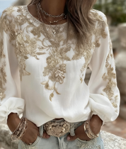 Isabelle Fontaine | Rose Embroidered Puff Sleeve Blouse For Women