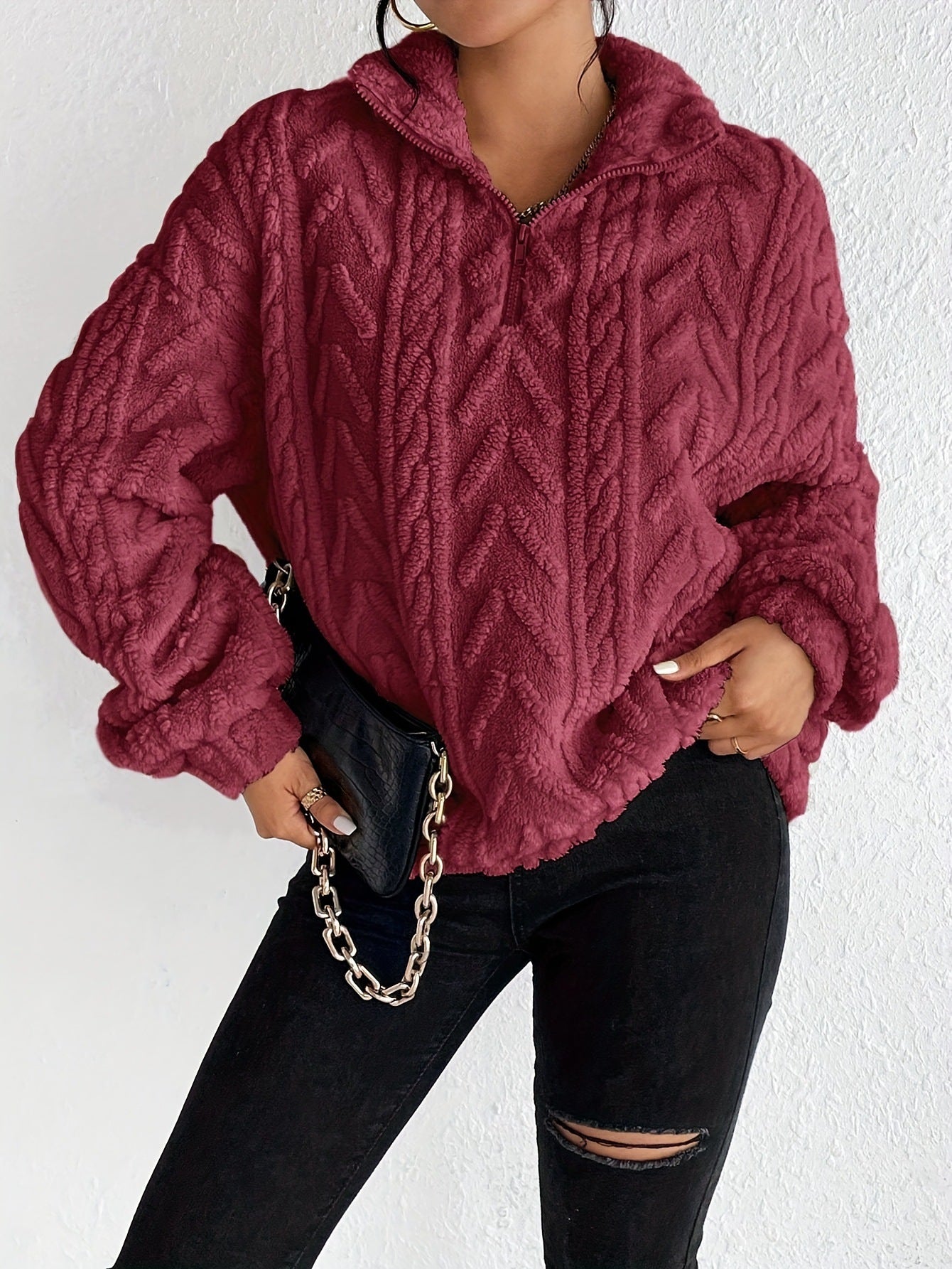 Adele Sorensen | Cable Knit Quarter-Zip Pullover For Women