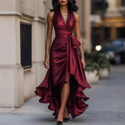 Caroline Penmore | Satin Halter Ruffle Maxi Dress For Women