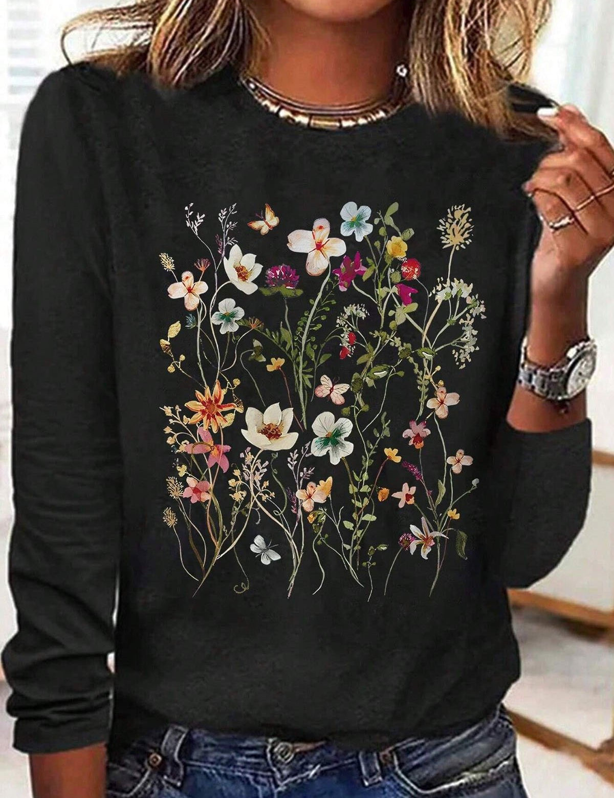 Josephine Lambert | Halloween Cat Print Long Sleeve Top For Women