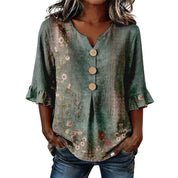 Delia Winsborough | Striped Button-Front Blouse With Ruffle Sleeves For Women