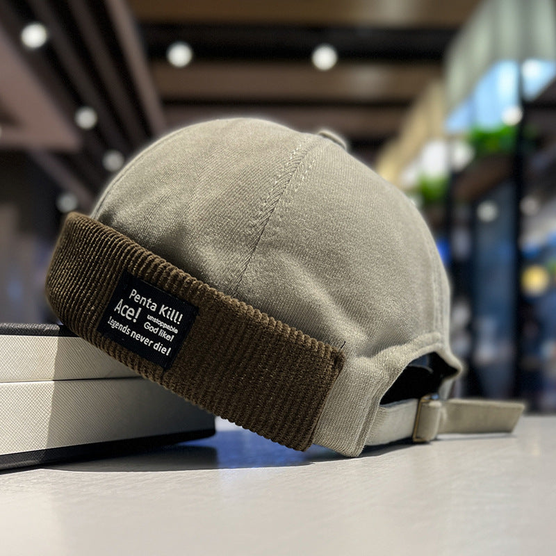Corduroy Cuff Skull Cap Hat - Light Green
