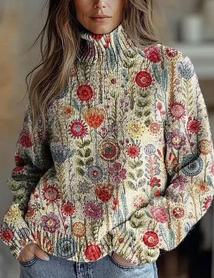 Marianne Castellucci | Floral-Print Turtleneck Sweater For Women