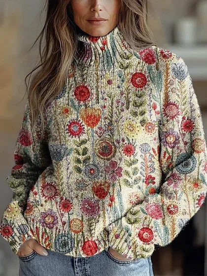 Marianne Castellucci | Floral-Print Turtleneck Sweater For Women