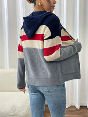 Harriet Devon | Colour-Block Zip Hoodie With Ribbed Knit For Women