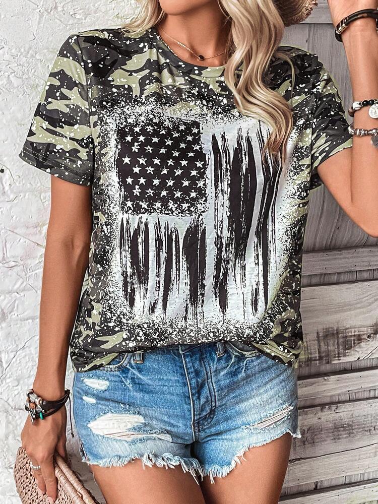 Cassidy Fontaine | American Flag Print T-Shirt For Women