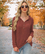 Lucia Ferrante | Wine Red Hooded Rib-Knit Sweater For Women