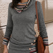 Giselle Montfort | Cowl-Neck Patterned Button Top For Women